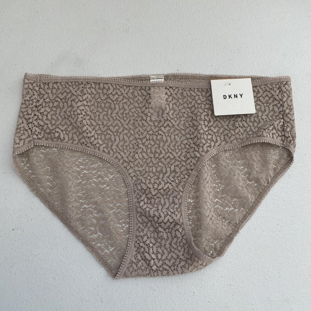 NEW DKNY Panties Womens Small Beige Lace Sheer Stretch Brief Underwear